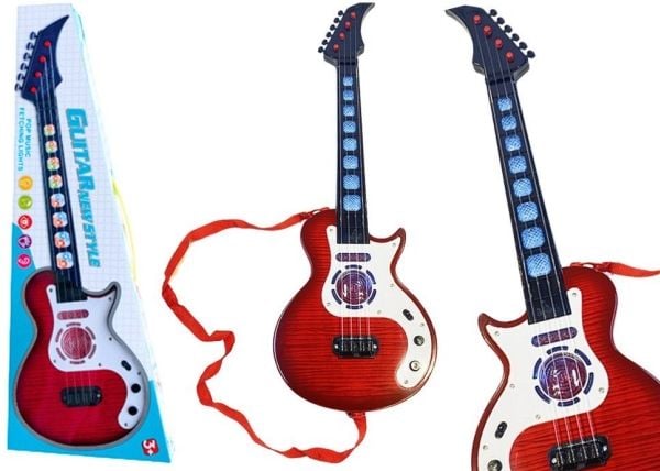 LeanToys elektrisk gitarr för barn med ljus och melodier röd