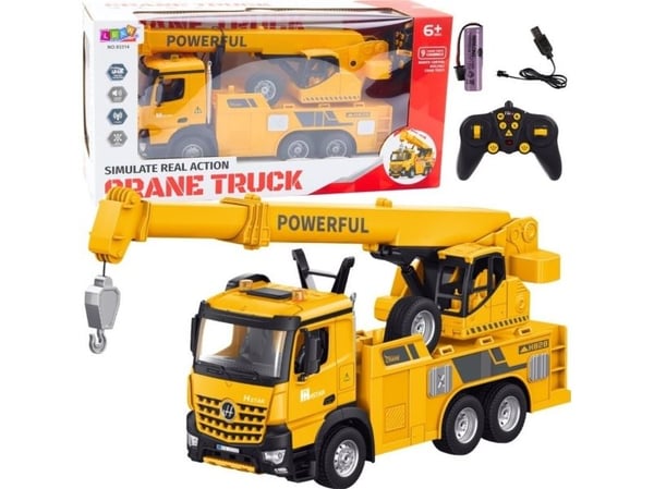 LeanToys radiostyrt kjøretøy med krok, RC 2,4G 9CH, gul