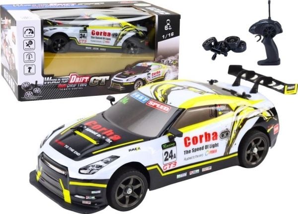 LeanToys RC driftbil 1:16 utskiftbare hjul hvit-gul