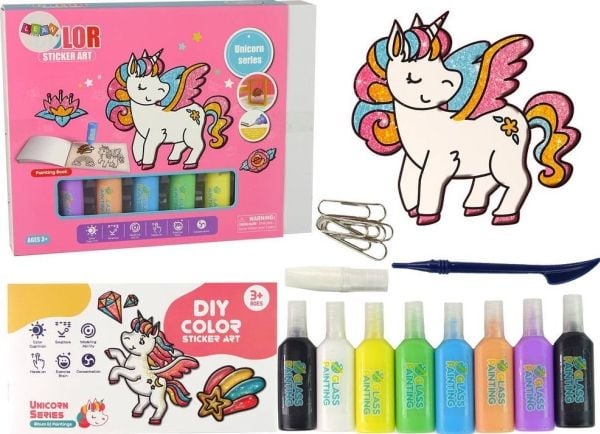 LeanToys klistremerker til vindu/møbler enhjørning DIY 8 farger med glitter