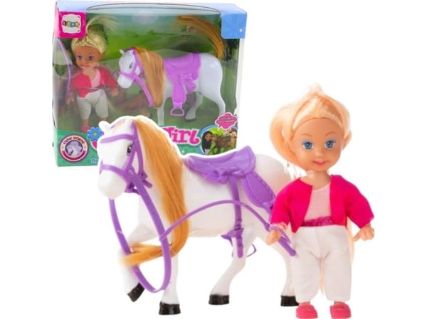 LeanToys mini dukke-sett med hest, ridetøy, sal