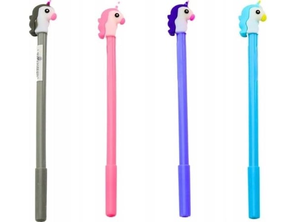 LeanToys kulepenn med enhjørning, svart spiss, 0,5 mm (påfyll mix, grå/lilla)