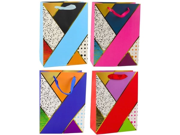 Lean gavepose i papir geometriske mønstre 23 x 18 x 10,5 cm