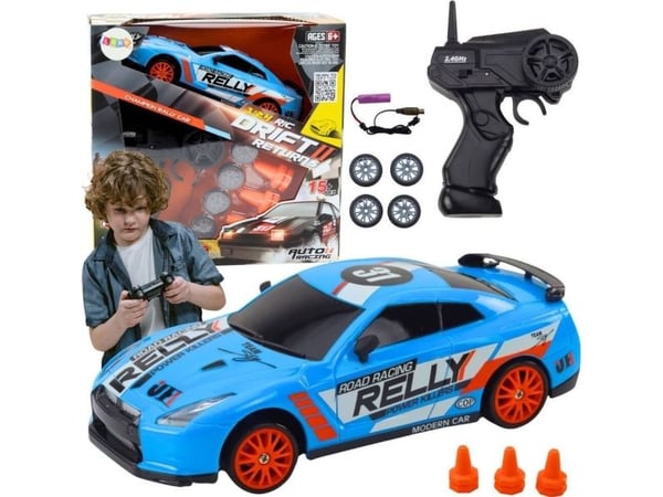LeanToys sportsbil fjernstyrt R/C 1:24 blå utskiftbare hjul