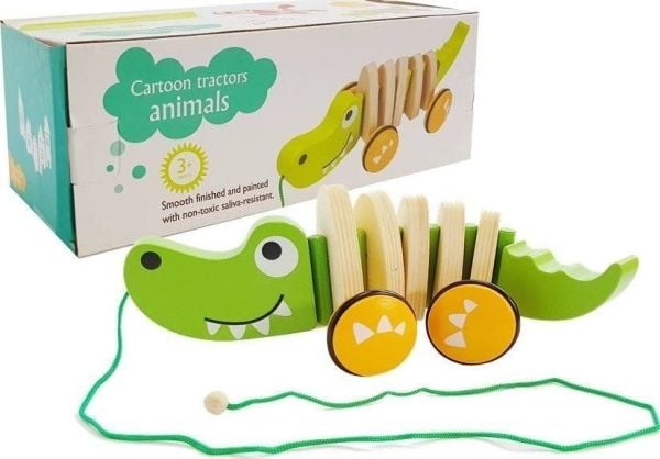 LeanToys puinen krokotiili pyörillä 18cm
