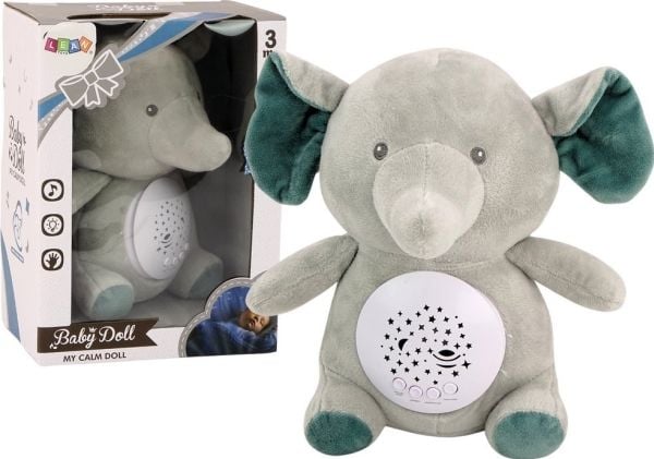 LeanToys Mis elefant vugge-/lullabymelodi projektor med lys, grå