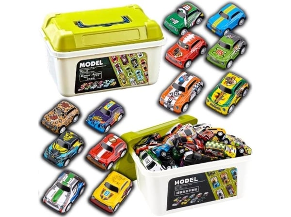 LEAN Toys sett med biler i koffert fargerike 30 deler