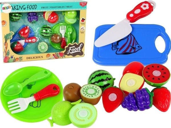 LeanToys fruktset för skärning | skärbräda, tallrik, bestick | LEAN Toys