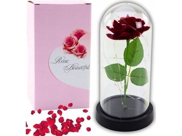 Lean evighetsrose i kuppel med LED rød 21x11 cm