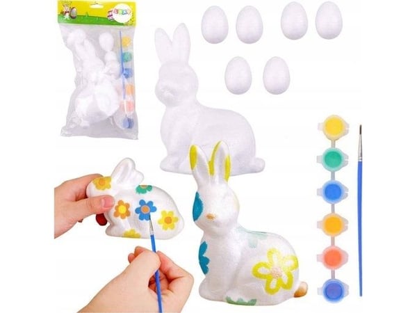 Lean påskesett egg i polystyren 6 stk. kaninfigur farger