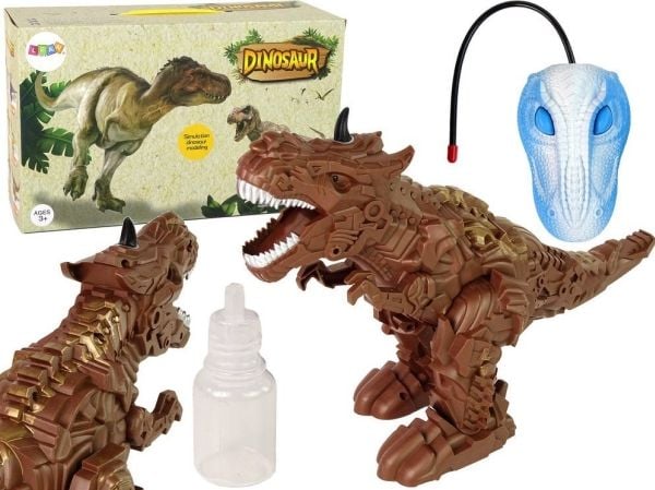 LeanToys dinosaurfigur fjernstyrt – slipper ut vanndamp med projektor – brun