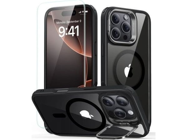 ESR CLASSIC HYBRID KICKSTAND HALOLOCK MAGSAFE & TEMPERED GLASS IPHONE 16 PRO MAX CLEAR/BLACK