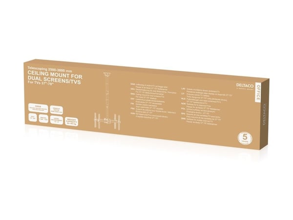 DELTACO Office - Monteringssett (takmontering) - rygg-mot-rygg, teleskopisk - for 2 LCD/plasma-paneler - 45 kg (x2), 2500-3000 mm - svart - skjerms...