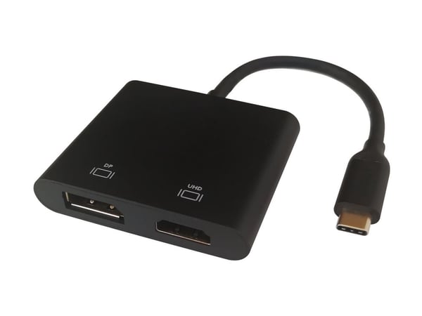Deltaco USBC-HDDP, 0,1 m, USB Type-C, HDMI + DisplayPort, hannkontakt, hunnkontakt, rett