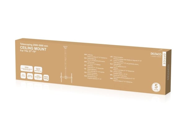 DELTACO Office - Monteringssett (takmontering) - full motion, telescopic - for flatpanel - 2500 - 3000 mm - svart - skjermstørrelse: 37"-70"