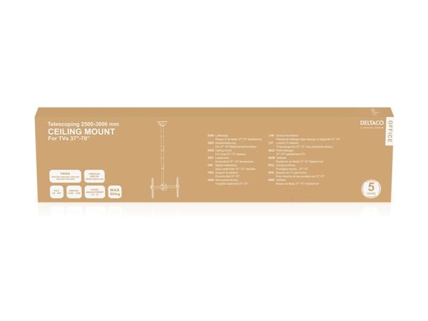 DELTACO Office - Monteringssett (takmontering) - full motion, telescopic - for flatpanel - 2500 - 3000 mm - svart - skjermstørrelse: 37"-70"