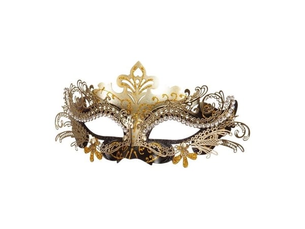 Sort og guld halvmaske med sten