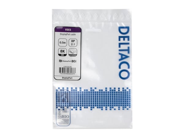 DELTACO - DisplayPort-kabel - DisplayPort (hann) til DisplayPort (hann) - DisplayPort 2.1 - 50 cm - VESA DP80 Sertifisert, 8 K 85 Hz (7680 x 4320) ...