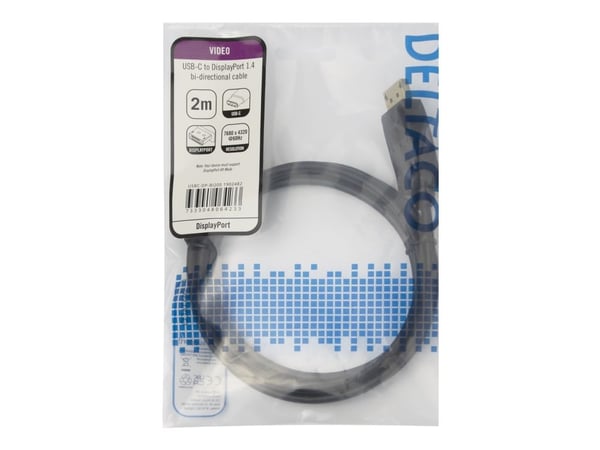 DELTACO 8K USB-C/DisplayPort-kaapeli 7680x4320 30Hz 2m musta