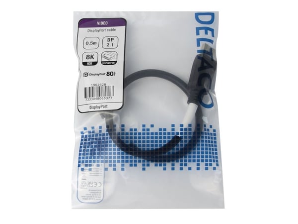 DELTACO - DisplayPort-kabel - DisplayPort (hann) til DisplayPort (hann) - DisplayPort 2.1 - 50 cm - VESA DP80 Sertifisert, 8 K 85 Hz (7680 x 4320) ...