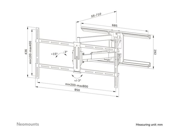 Neomounts WL40-550BL18 - Monteringssett (veggmontering) - full bevegelse - for TV - svart - skjermstørrelse: 43"-75"
