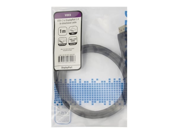 DELTACO 8K USB-C/DisplayPort-kabel 7680x4320 30Hz 1m svart