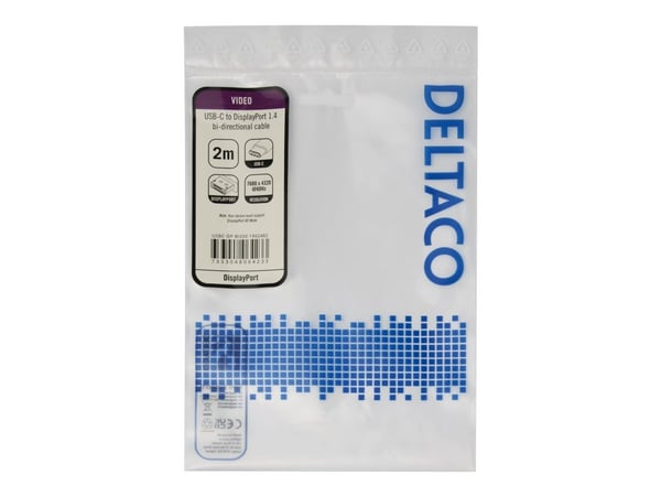 DELTACO 8K USB-C/DisplayPort-kaapeli 7680x4320 30Hz 2m musta