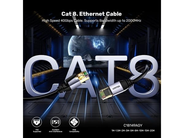 Unitek Ethernet-kaapeli RJ-45 LAN, patchcord cat.8 (S/FTP), verkkokaapeli 1.5m