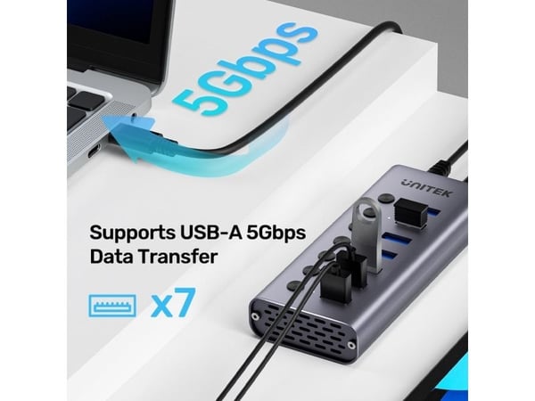 Unitek H1314A - Hub - 7-in-1, individual switches - 7 x SuperSpeed USB 3.0 - stasjonær