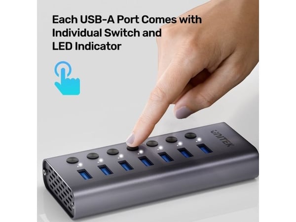 Unitek H1314A - Hub - 7-in-1, individual switches - 7 x SuperSpeed USB 3.0 - stasjonær