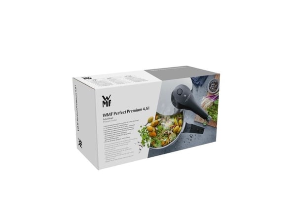 WMF Perfect Premium trykkoker 4,5 l, trykkoker 22 cm, polert Cromargan rustfritt stål, induksjon, tilberedningsnivåer 2, multifunksjonell kontrollk...