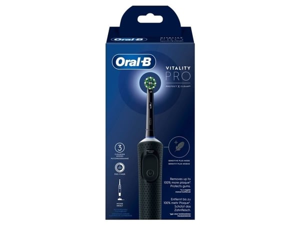 Oral-B Vitality Pro, Voksen, Roterende Tannbørste, Daglig stell, Sensitiv / Myk, Sort, 2 min, Batteri