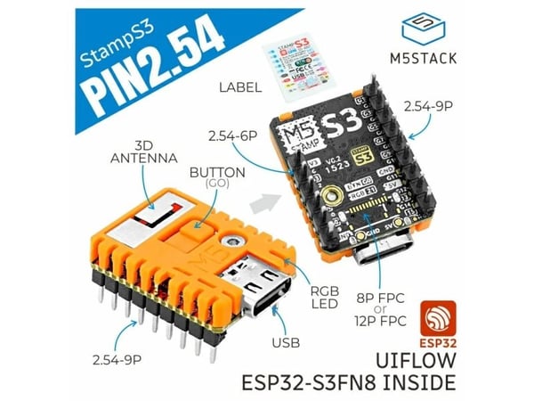 M5Stack S007-PIN254, Stacking header, M5, M5Stack, Gult, 0 - 40 °C, 5 V