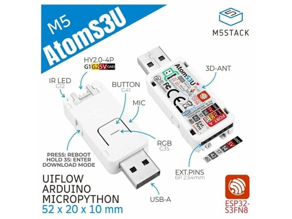 M5Stack K125, USB-grensesnitt, M5, M5Stack, Hvit, 52 mm, 20 mm