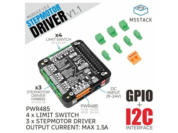 M5Stack M039-V11, Drivermodul, M5, M5Stack, Sort, Grønn, Plast, Metall, 0 - 40 °C