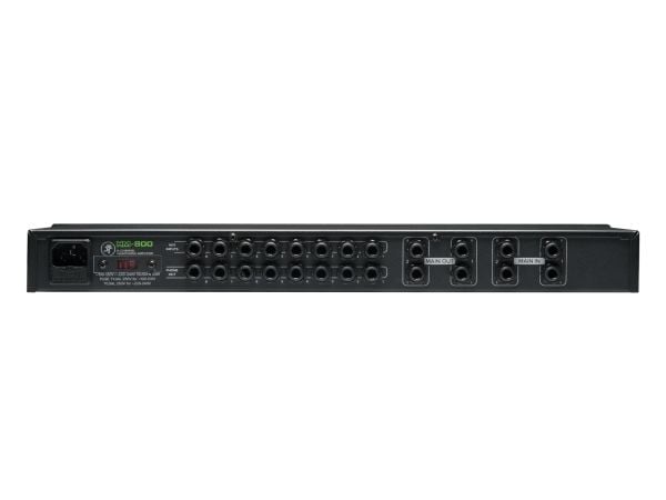 Mackie HM-800, 0,005%, -67 dB, 40000 ohmia (O), 47 ohmia (O), 19 dB, 20 - 20000 Hz