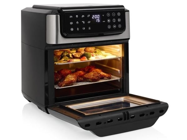 Tristar Heißluft-Ofen Kontrollleuchte Timerfunktion 12 l, Varmluftsfrityr, 12 l, 200 °C, Single/enkelt, Svart, Rustfritt stål, Berøringskontroll