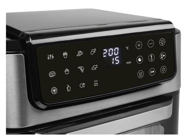 Tristar Heißluft-Ofen Kontrollleuchte Timerfunktion 12 l, Varmluftsfrityr, 12 l, 200 °C, Single/enkelt, Svart, Rustfritt stål, Berøringskontroll