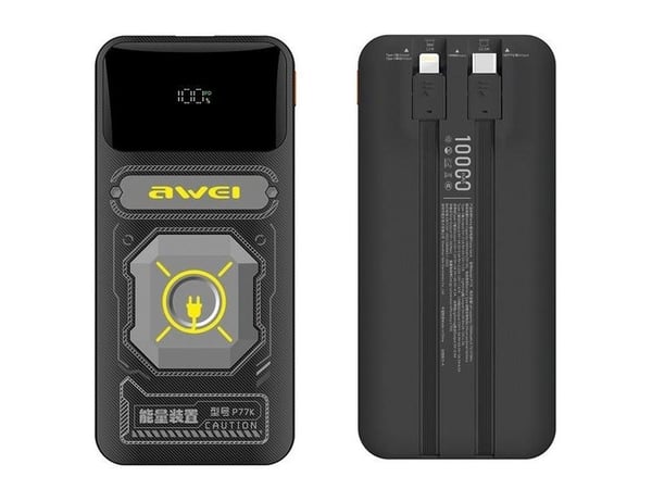 AWEI PowerBank su sisäänrakennettu salama/USB-C-kaapeli P77K 10000mAh juoda/juodas 22.5W