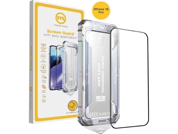 MOBILE ORIGIN beskyttelsesglass Yellow til iPhone 16 Pro med praktisk applikator