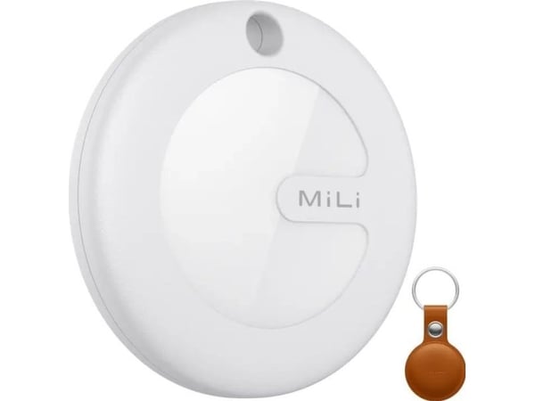 MiLi GPS-lokaliserer hvit + brun etui som nøkkelring MiTag