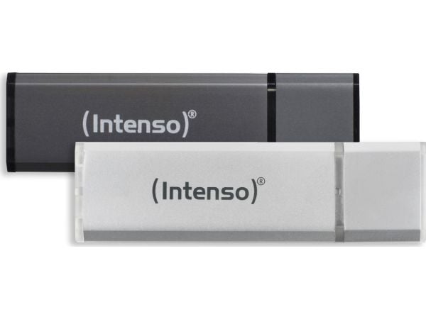 Intenso AluLine USB Drive 32GB Doppelpack 2x32GB - 32 GB, 32 GB, USB Type-A, 2.0, 28 MB/s, Med lokk, Antrasitt, Sølv