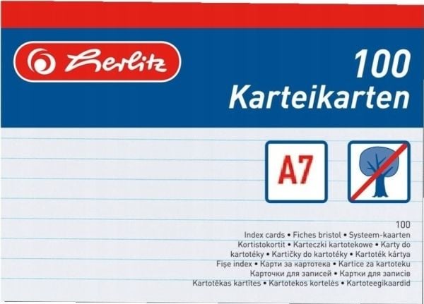 herlitz-kortit, DIN A7, vuorattu, valkoinen paperi, 170 g/m², puuvapaa, riviväri: sininen, kaksinkertainen (1150705)