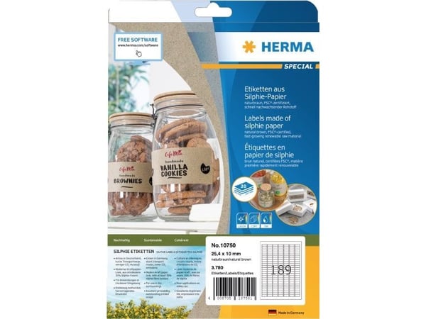 HERMA 10750, Brun, Rektangel, Permanent, 25,4 x 10 mm, A4, Universell