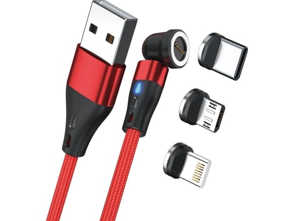 Cableis USB Realpower RealPower Magneettinen kaapeli 3 Amp,1m,raudona sovittimien kanssa