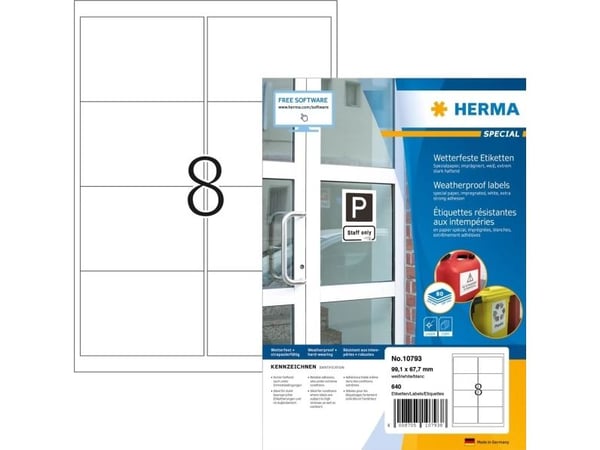 HERMA 10793, Hvit, Rektangel, 99.1 x 67.7 mm, Universell, Papir, Laser/Blekkskriver