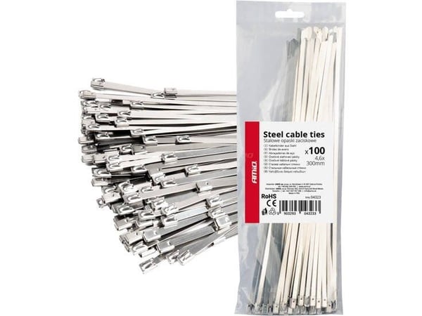 AMiO metallkabelstrips i rustfritt stål 4,6x300 mm 100 stk amio-04323