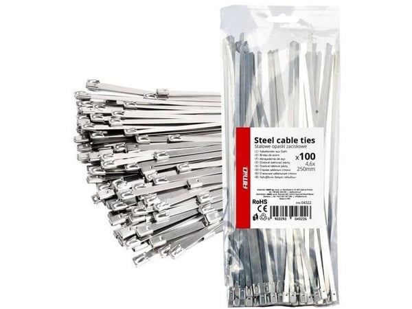 AMiO metallbånd i rustfritt stål 4,6x250 mm 100 stk. amio-04322
