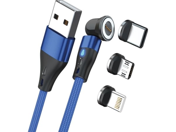 Kabelis USB Realpower RealPower magneettikaapeli 3 Amp, 2m, sininen ja adapterit