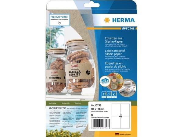 HERMA 10756, Brun, Rektangel, Permanent, 105 x 148 mm, A4, Papir
